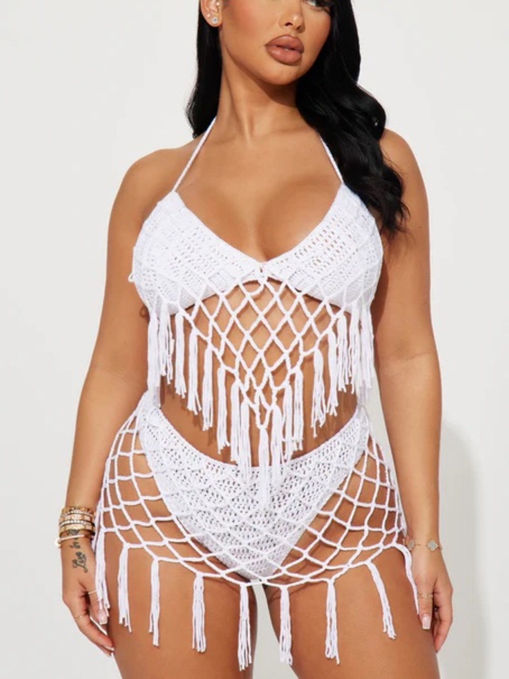 Fashion Nova - Cream Crochet Fringe Bikini Bottom